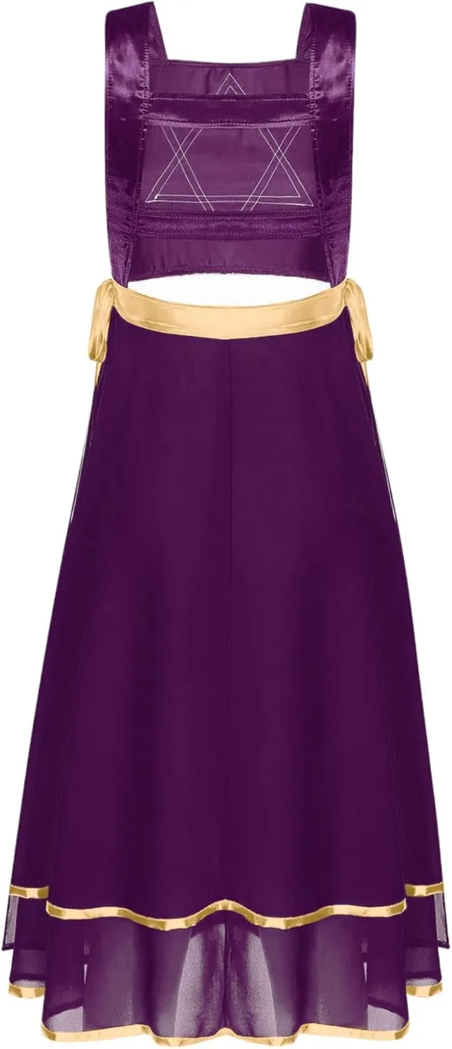 Womens Praise Dance Tunic Overlay Tunic Lace-up Sides Split Sleeveless Liturgical Worship Dress
