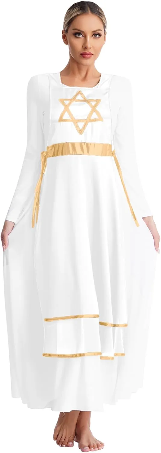 Womens Praise Dance Tunic Overlay Tunic Lace-up Sides Split Sleeveless Liturgical Worship Dress