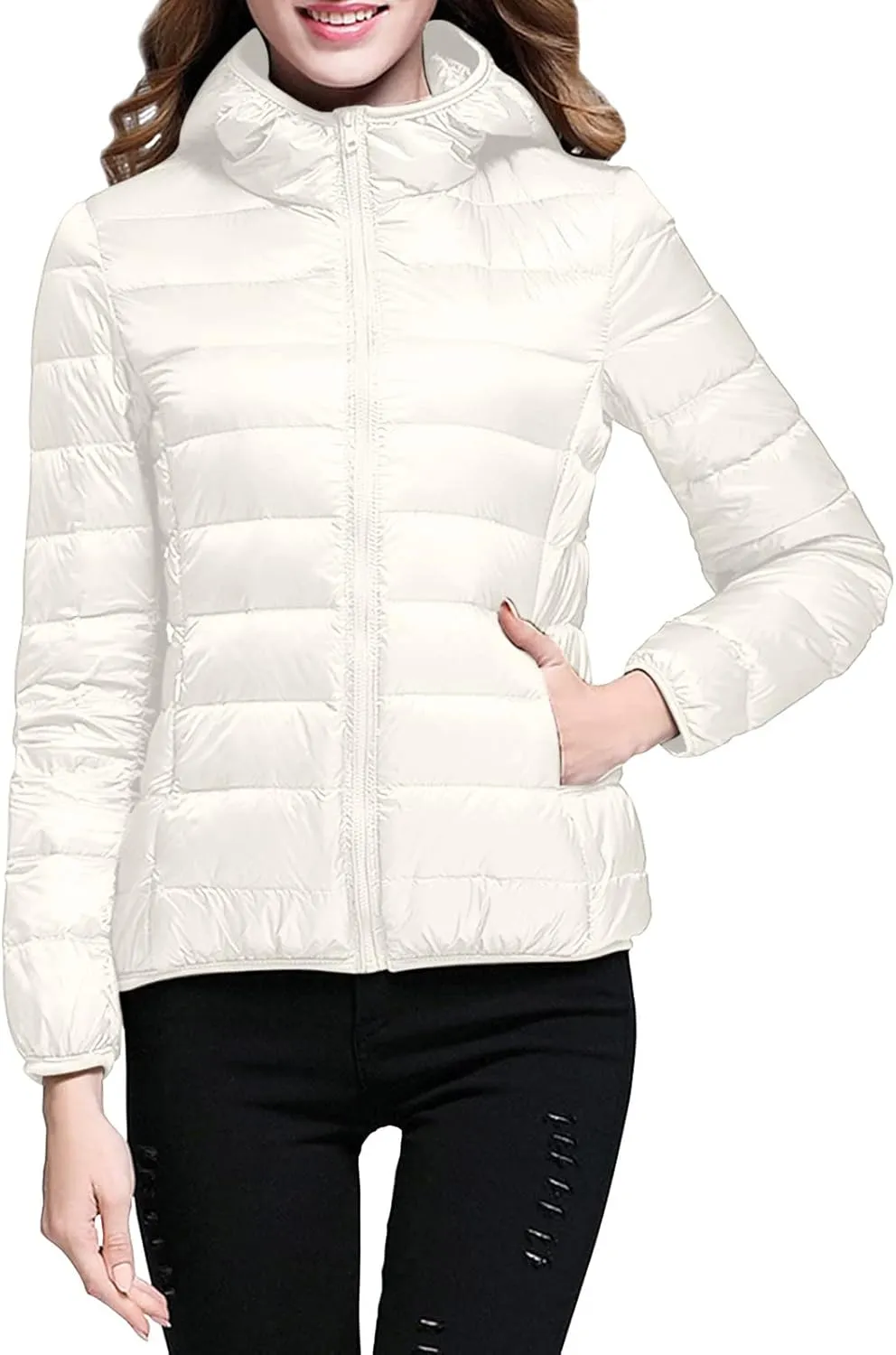 Womens Puffer Jackets Lightweight Packable Down Jacket Zip Up Quilted Fall Winter Coats Warm Outerwear with Pockets