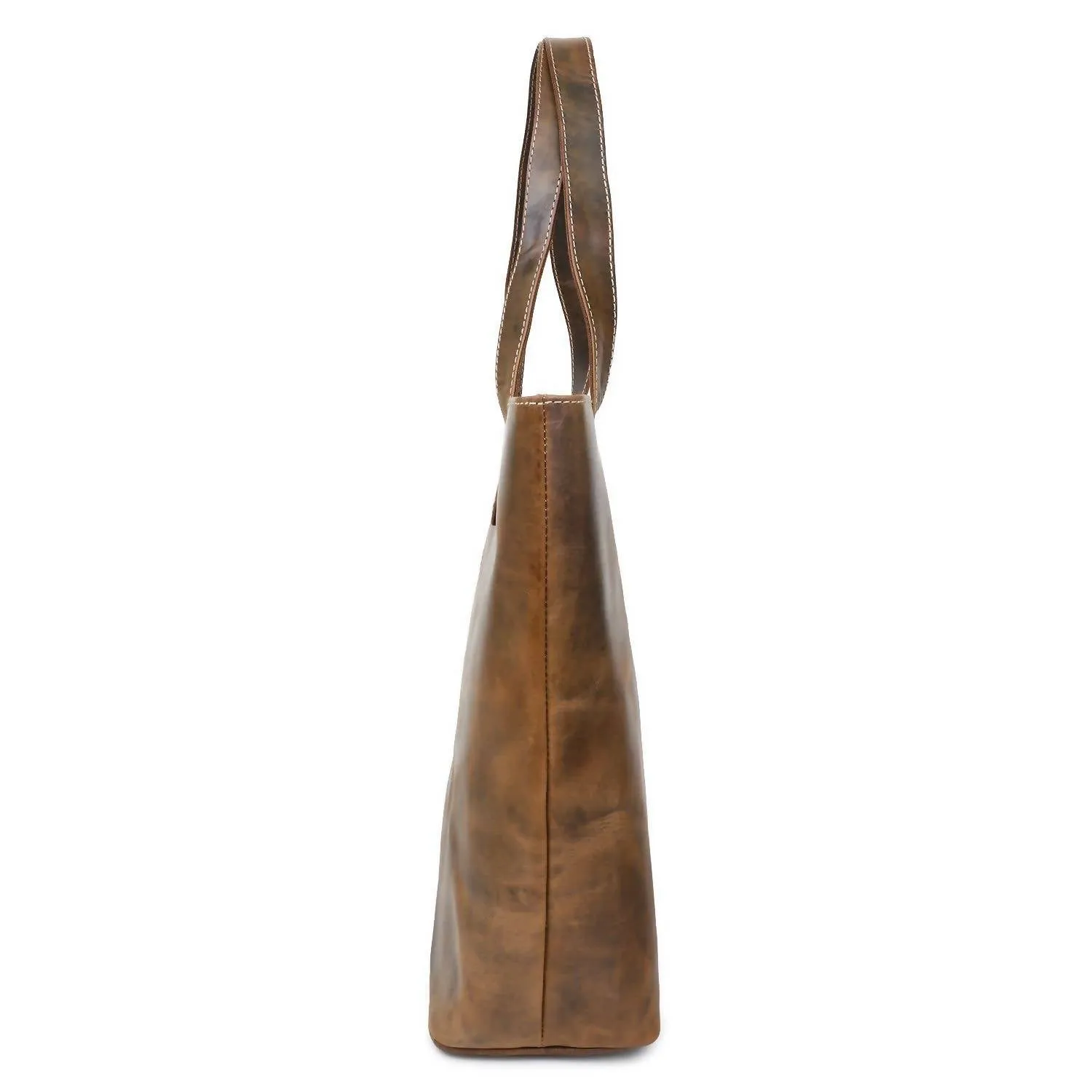 Women's Rustic Leather Tote Bag In Dark Brown