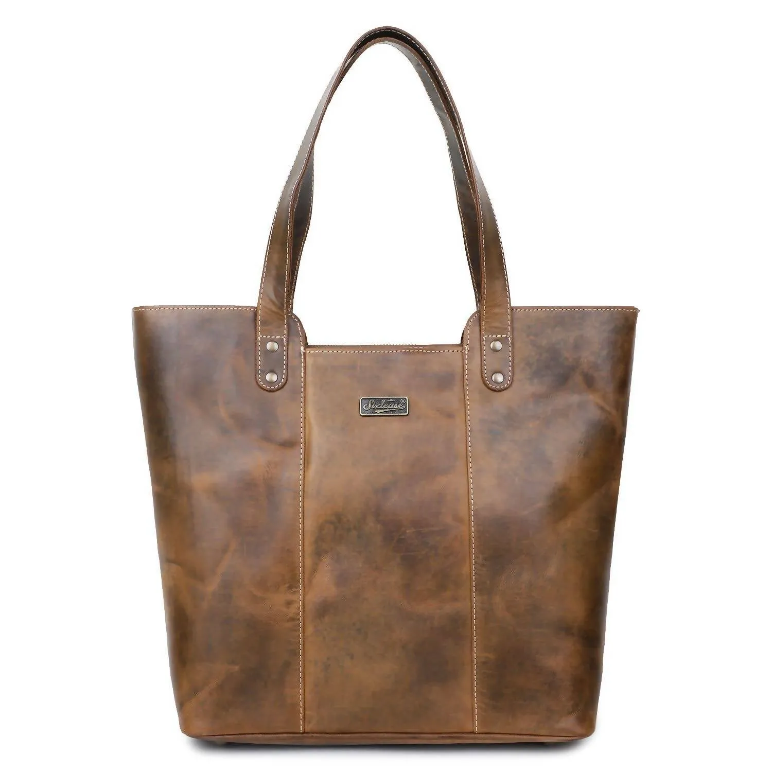 Women's Rustic Leather Tote Bag In Dark Brown