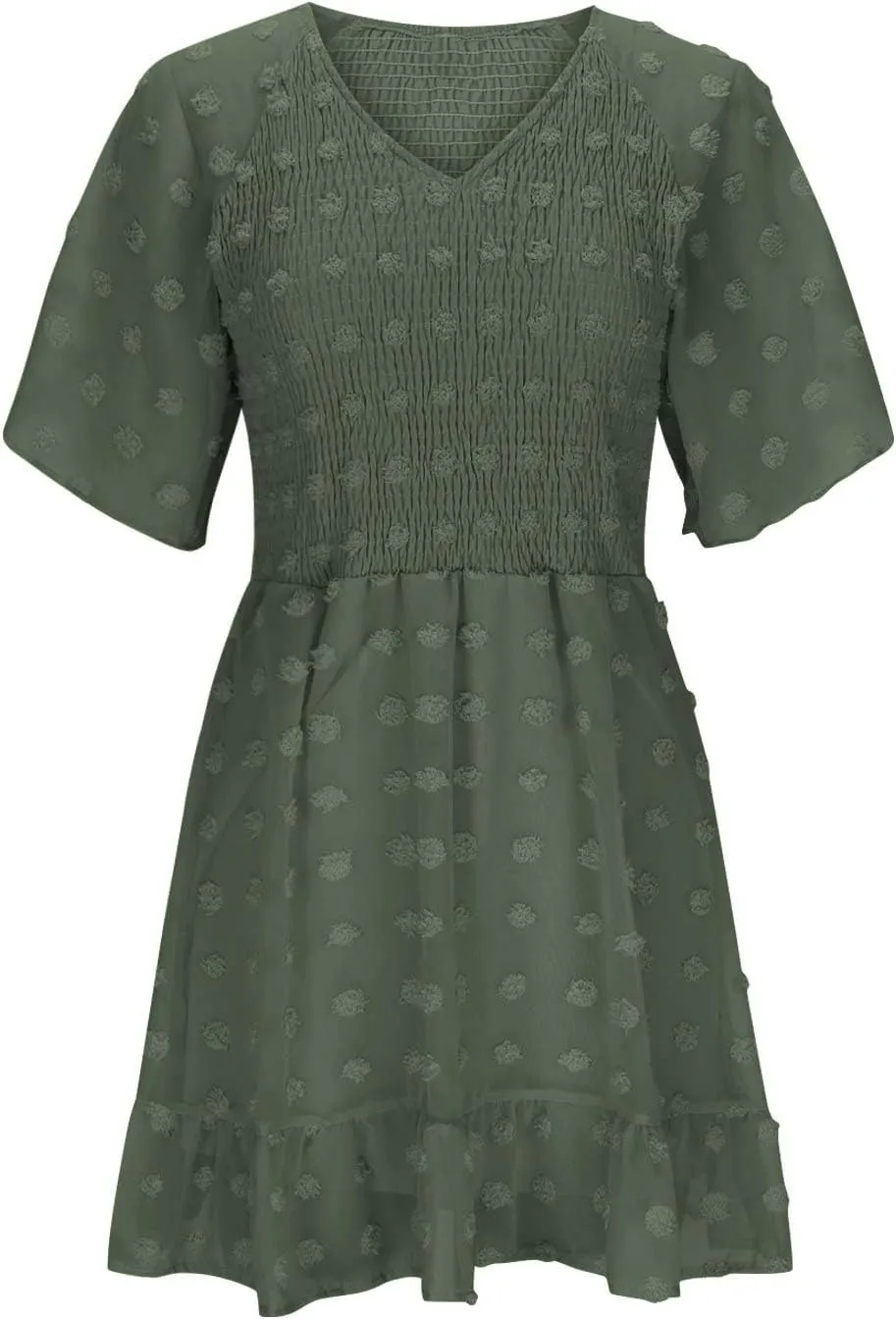 Womens Summer Dresses Short Flutter Sleeve v Neck Dresses Casual Empire Waist A-Line Dresses Mini Vacation Sundresses