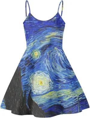 Women's Summer Spaghetti Strap Dress Sleeveless Swing Dress for Beach Party