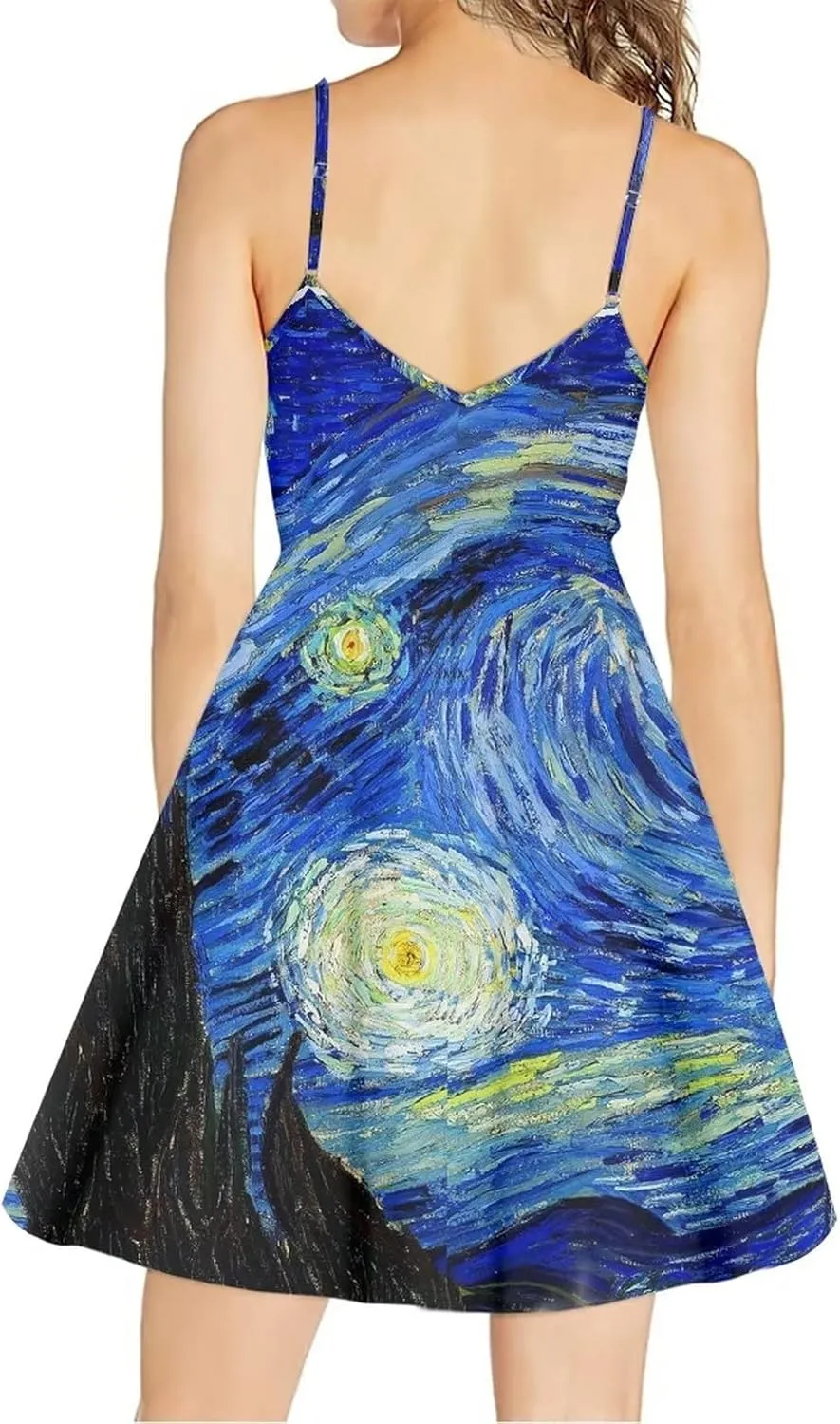 Women's Summer Spaghetti Strap Dress Sleeveless Swing Dress for Beach Party