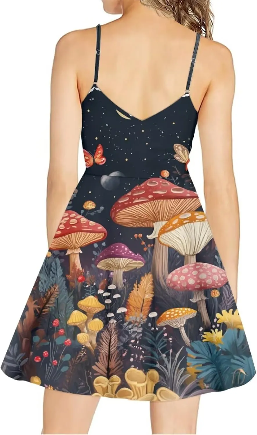 Women's Summer Spaghetti Strap Dress Sleeveless Swing Dress for Beach Party