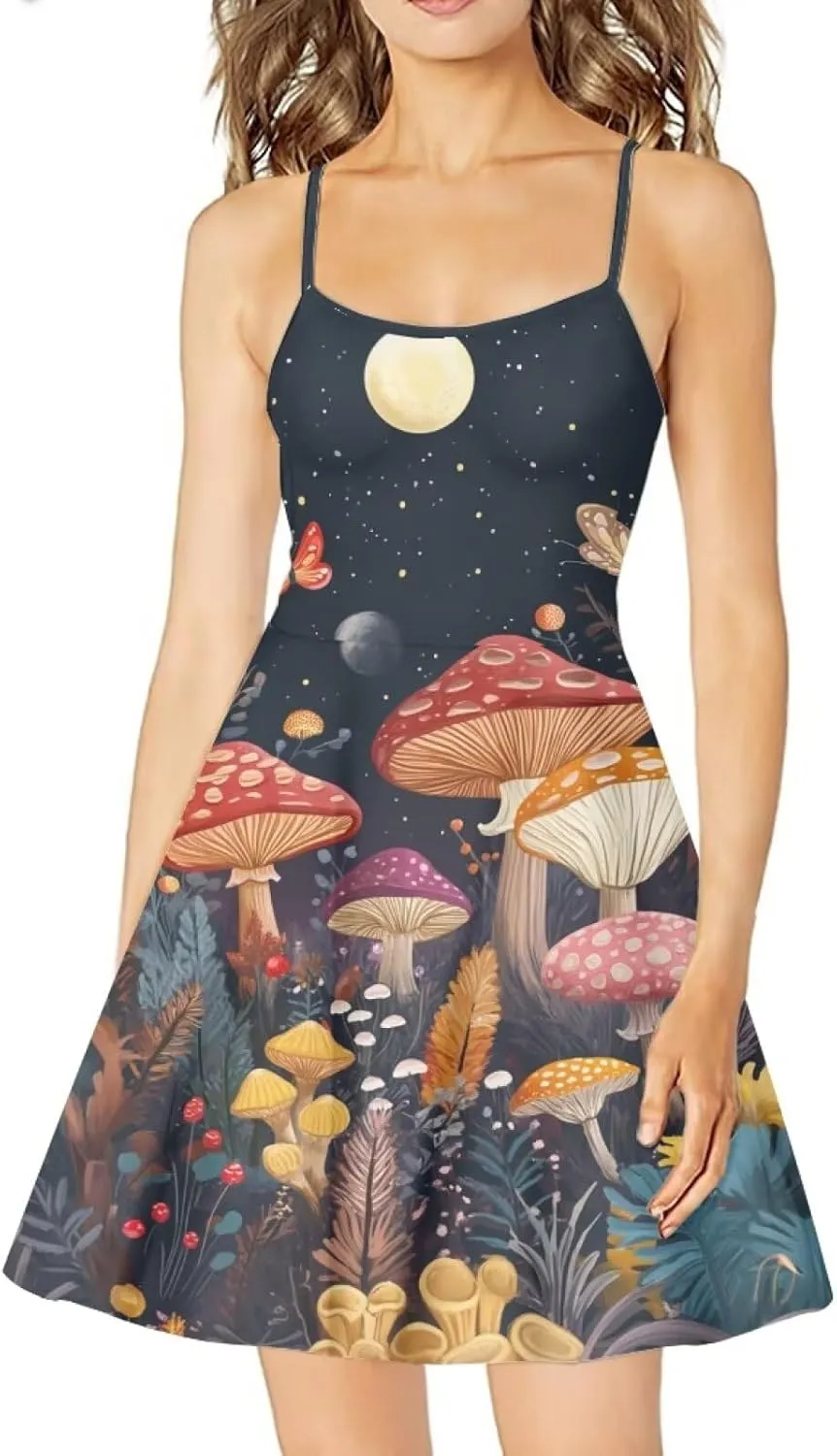 Women's Summer Spaghetti Strap Dress Sleeveless Swing Dress for Beach Party
