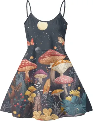 Women's Summer Spaghetti Strap Dress Sleeveless Swing Dress for Beach Party