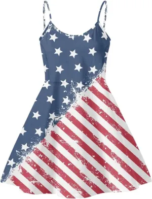 Women's Summer Spaghetti Strap Dress Sleeveless Swing Dress for Beach Party