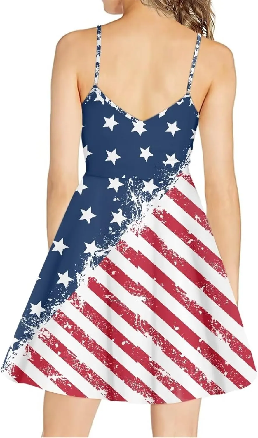 Women's Summer Spaghetti Strap Dress Sleeveless Swing Dress for Beach Party