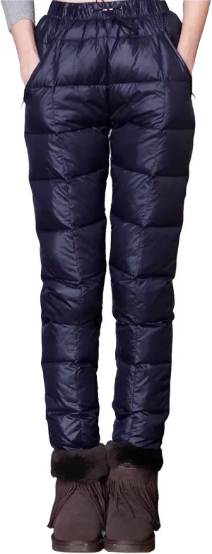 Women's Winter Warm Down Cotton Pants Elastic Waist Quilted Trousers