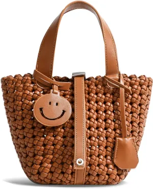 Woven Handbags for Women Top Handle Satchel Handbag Basket Bucket Bag Small Woven Tote Bag Hobo Purses