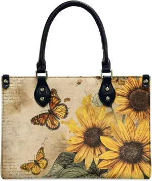 XOTOFIMOD Sunflower Butterfly Women Purses and Handbags Top Handle Handbags, Waterproof Vegan Leather Shoulder Tote Bag Satchel Purses for Travel Work Shopping