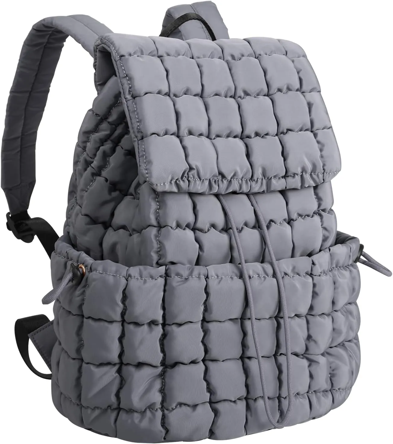 XSUIOY Quilted Backpack Purse for Women Small Lightweight Puffer Puffy College Laptop Backpack Nylon Casual Bookbag Daypack Top Flap Drawstring Padding Hiker Travel Gym Backpack(Grey)