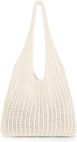 XZQTIVE Crochet Tote Bag for Women Mesh Beach bag for Summer Vacation Aesthetic Hobo Knit Shoulder Bag