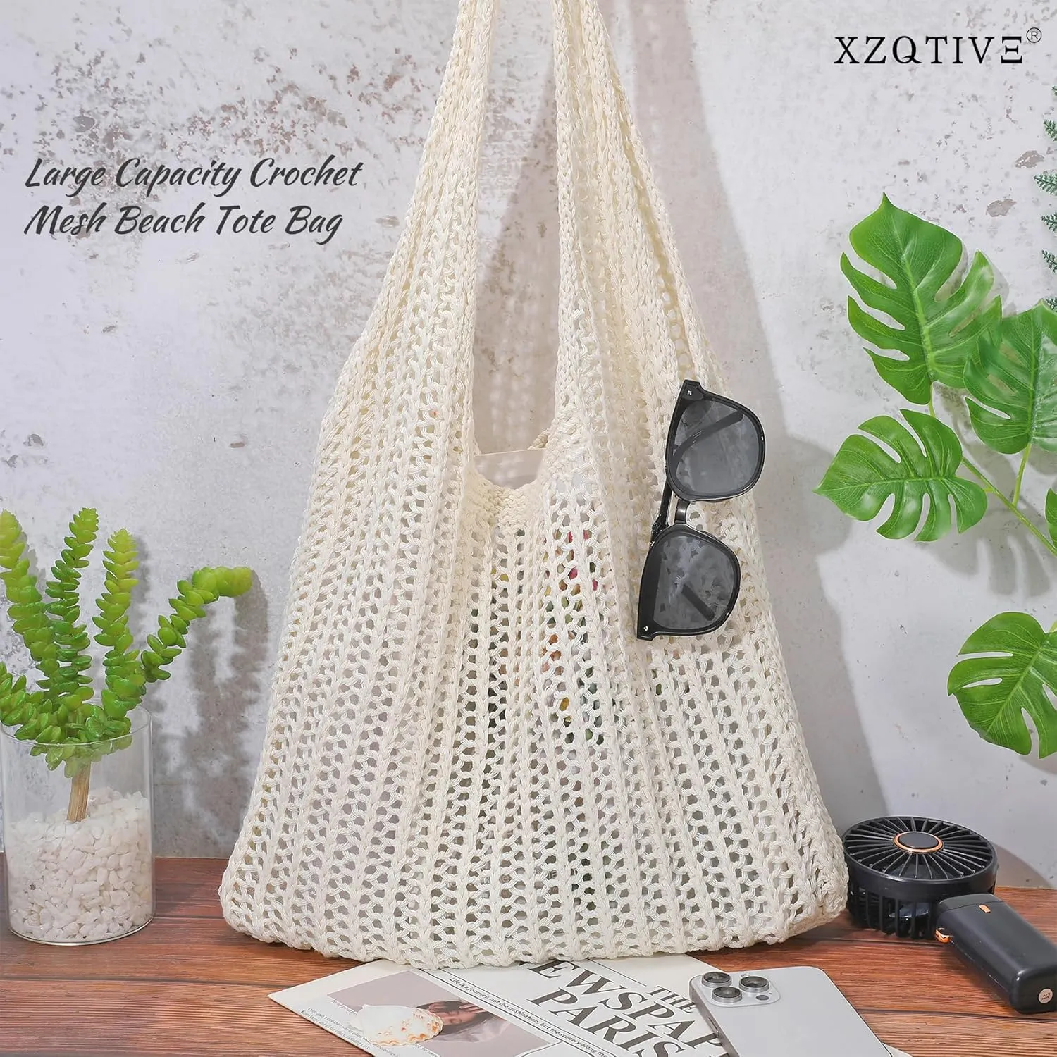 XZQTIVE Crochet Tote Bag for Women Mesh Beach bag for Summer Vacation Aesthetic Hobo Knit Shoulder Bag
