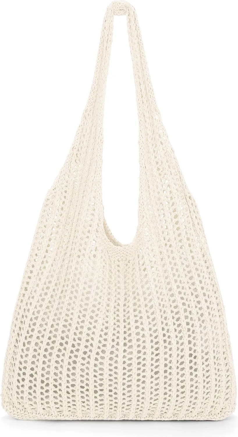 XZQTIVE Crochet Tote Bag for Women Mesh Beach bag for Summer Vacation Aesthetic Hobo Knit Shoulder Bag