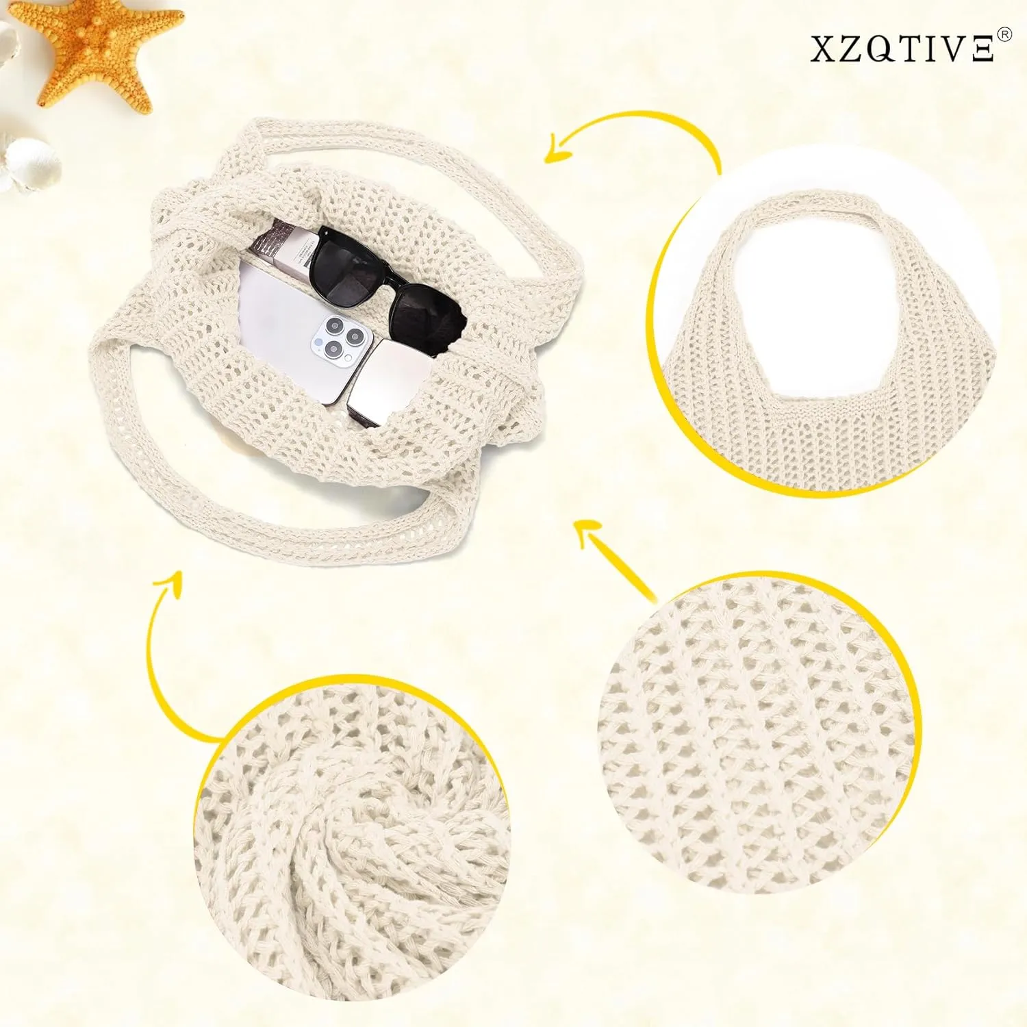 XZQTIVE Crochet Tote Bag for Women Mesh Beach bag for Summer Vacation Aesthetic Hobo Knit Shoulder Bag