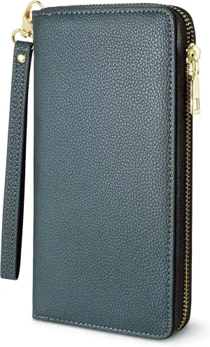 Yarnic Green Women Wallet Wristlet Band Wallet Credit Card Holder Clutch Money Pockets Case Coin Money Clip Organizer Purse with RFID Blocking Large Capacity with Zipper Gray Green