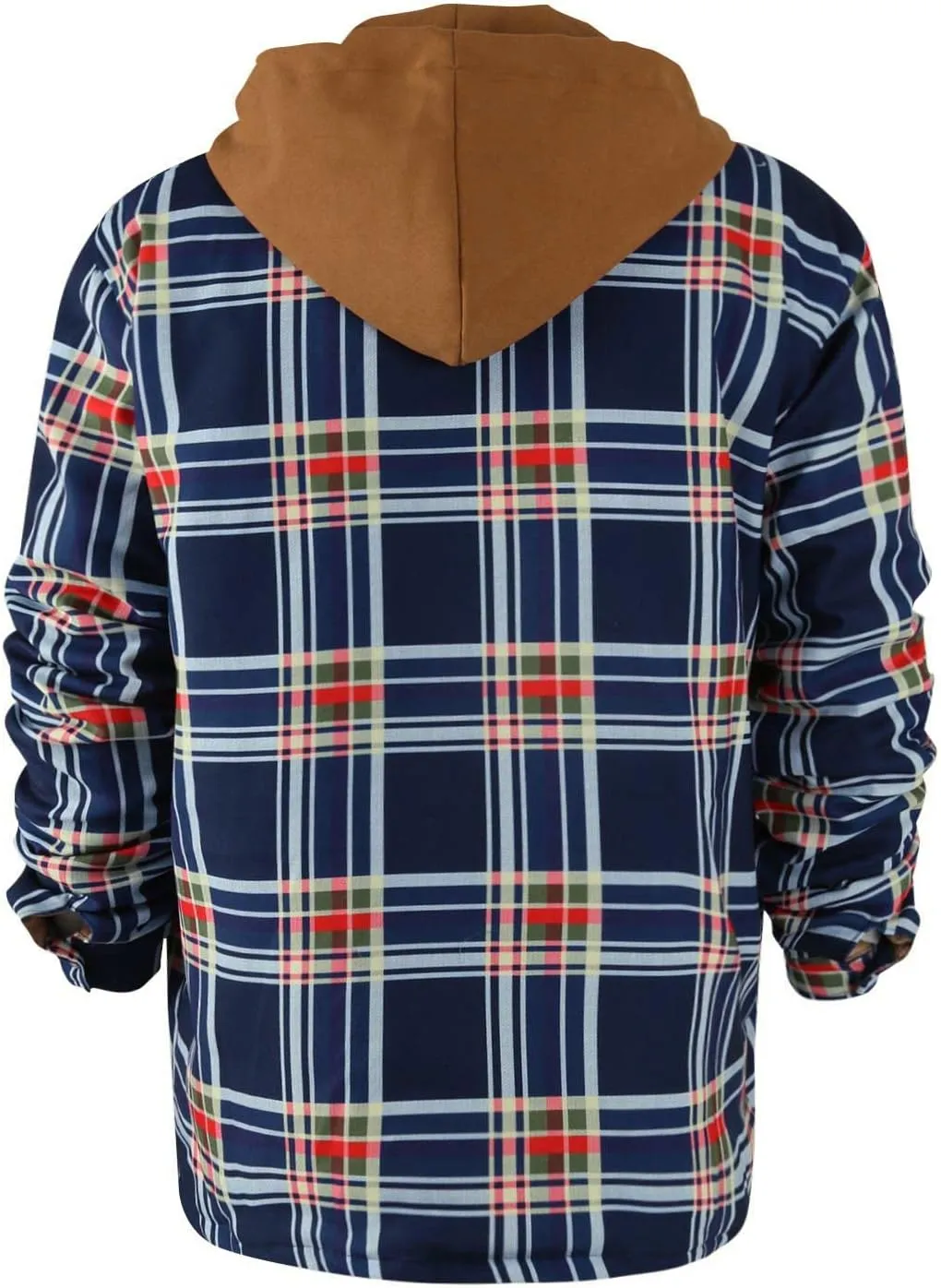 Ymosrh Hoodies for Men Quilted Lined Button Down Plaid Shirt Add Velvet to Keep Warm Jacket with Hood Mens Jackets