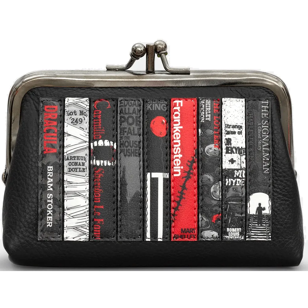 Yoshi Horror Bookworm Library Black Leather Triple Frame Purse