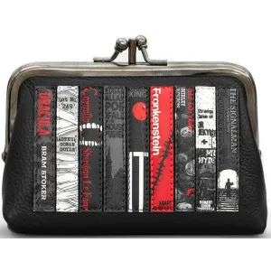 Yoshi Horror Bookworm Library Black Leather Triple Frame Purse