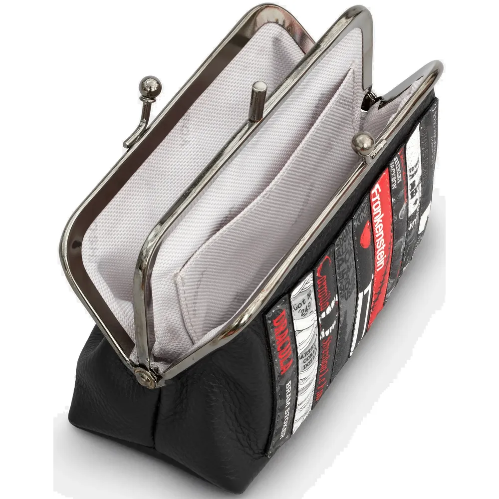 Yoshi Horror Bookworm Library Black Leather Triple Frame Purse