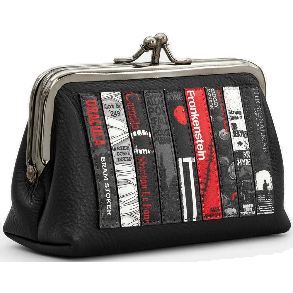 Yoshi Horror Bookworm Library Black Leather Triple Frame Purse