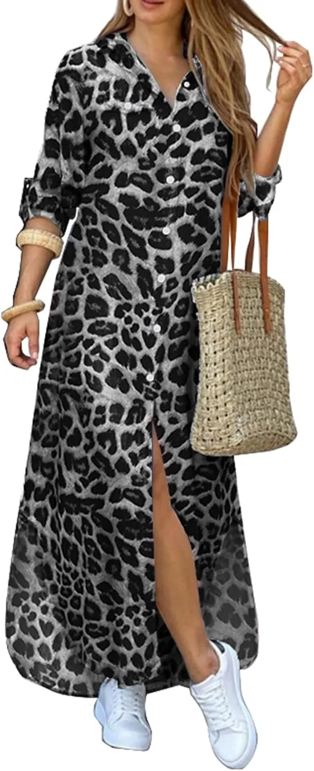 ZANZEA Women's Button Down Floral Print Shirt Dress Long Sleeve Casual Loose Long Blouse Maxi Dresses