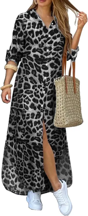 ZANZEA Women's Button Down Floral Print Shirt Dress Long Sleeve Casual Loose Long Blouse Maxi Dresses