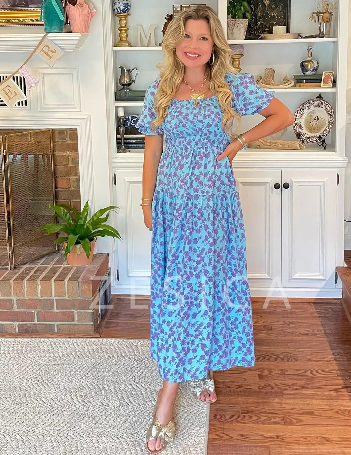 ZESICA Women's 2025 Summer Boho Floral Print Square Neck Ruffle Swing Beach Long Maxi Dress