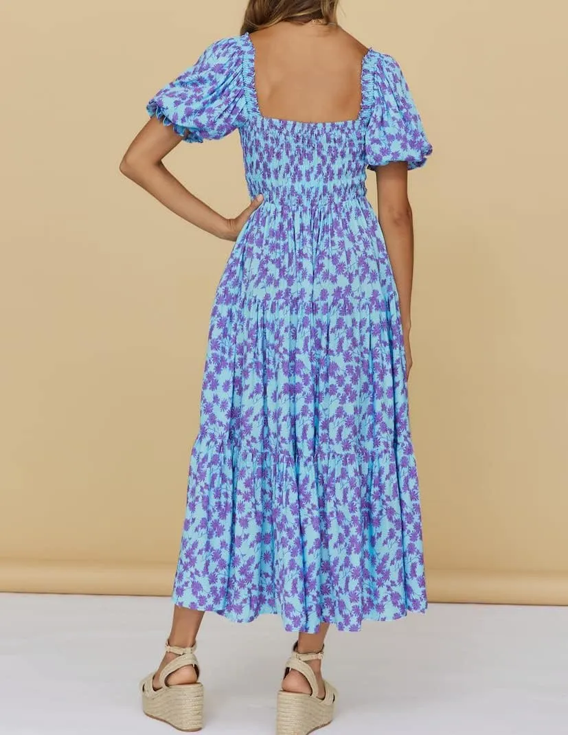 ZESICA Women's 2025 Summer Boho Floral Print Square Neck Ruffle Swing Beach Long Maxi Dress