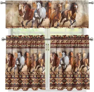 ZFRXIGN Western Aztec Horse Window Curtain and Valance Set for Home Kitchen Decor Medium Valances for Living Room Window Drapes 54 Inch Window Treatments 3 Piece Tribal Southwestern Boho