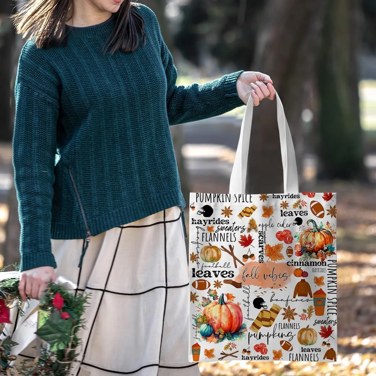 ZHAMEN Gnomes Gifts for Women - Funny Thanksgiving Pumpkin Christmas Halloween Sunflower Tote Bag