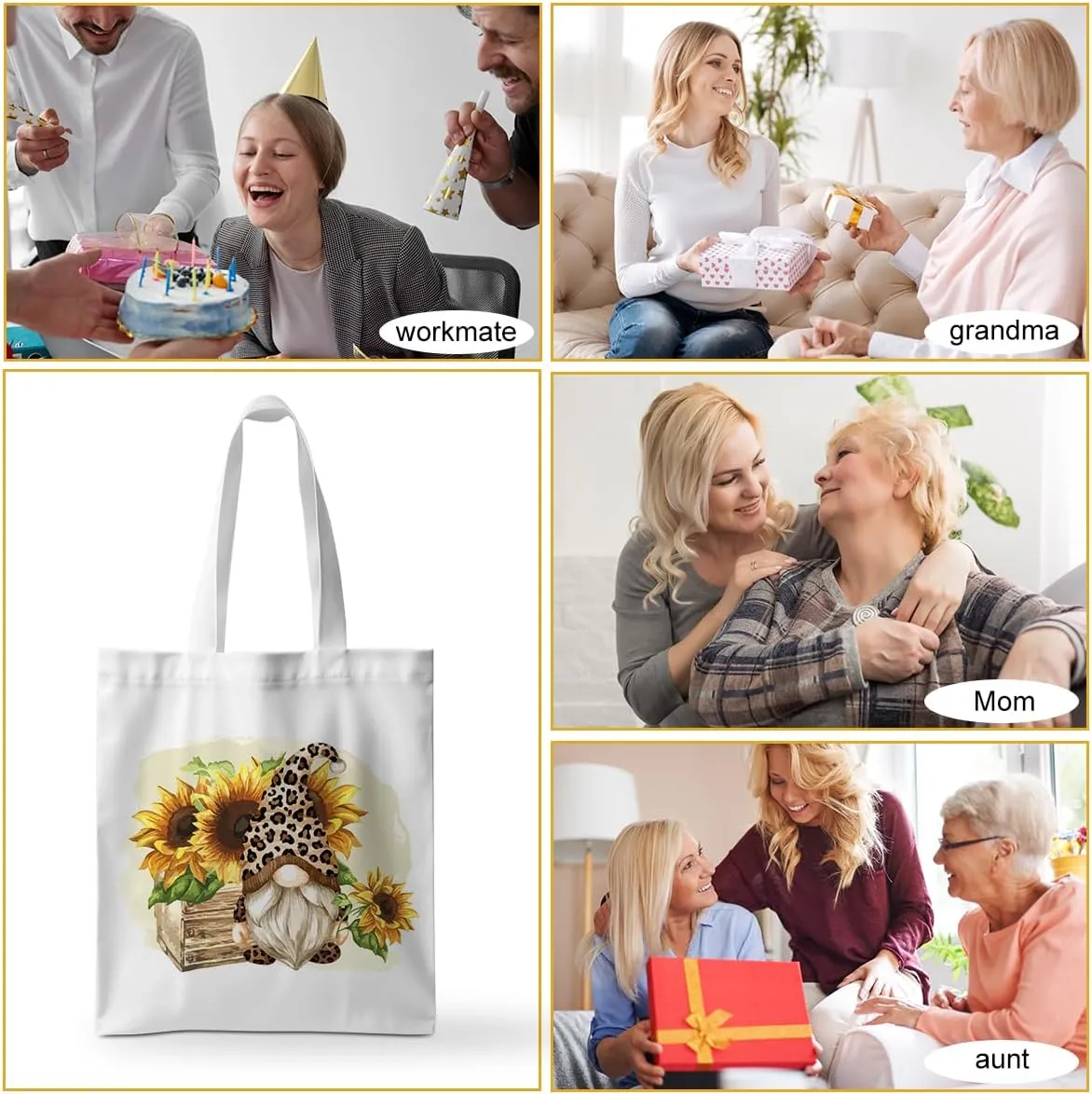 ZHAMEN Gnomes Gifts for Women - Funny Thanksgiving Pumpkin Christmas Halloween Sunflower Tote Bag